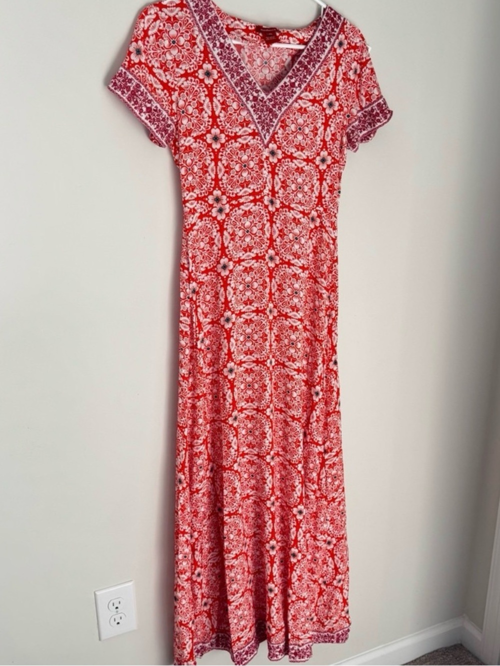 Sundance Red Orange Floral V-Neck Maxi Dress XS